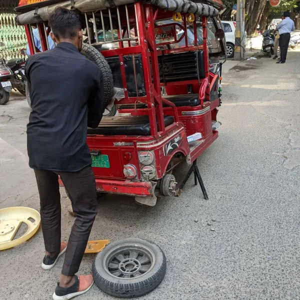 Electric richshaw flat tyre