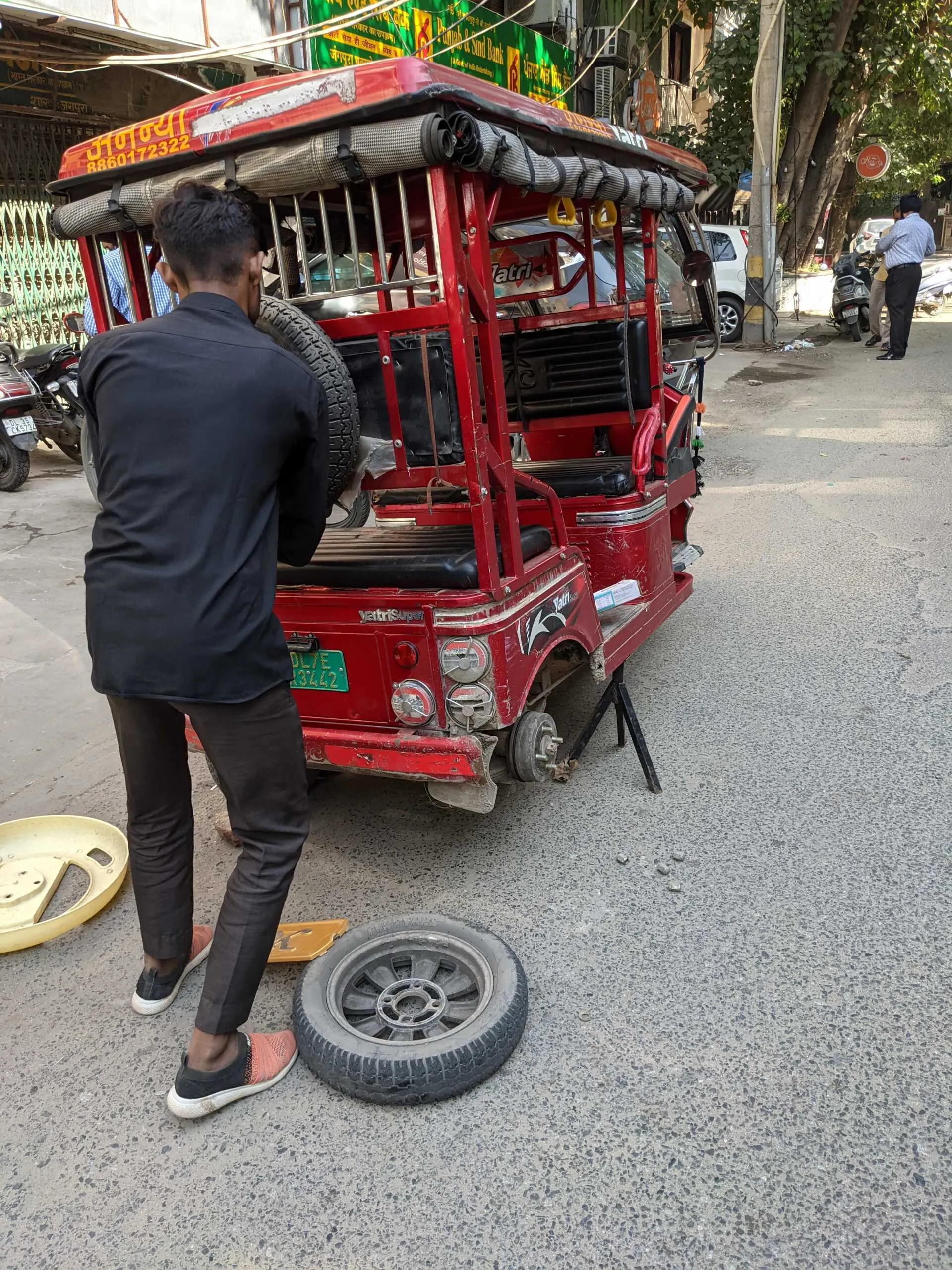 Electric richshaw flat tyre