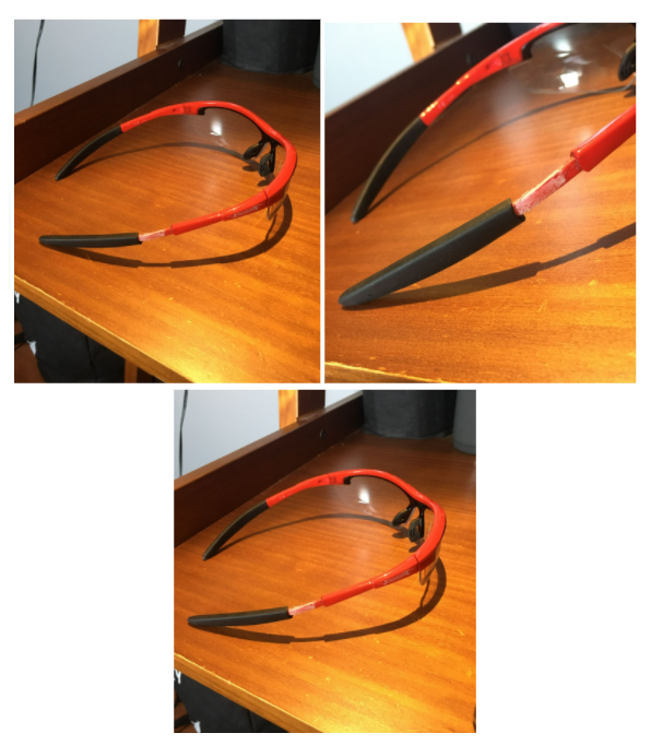 Tentativa de colagem da haste de um óculos